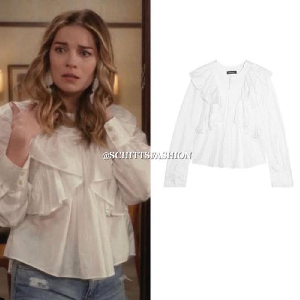 ASO Alexis Rose Isabel Marant Silk Blend Ruffle Blouse Long Sleeve Button Cuff
